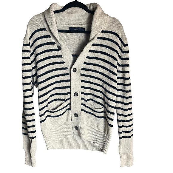 J Crew Cotton Knit Rugby Shawl Cardigan Striped Sweater Size Small Button Down - Picture 1 of 8
